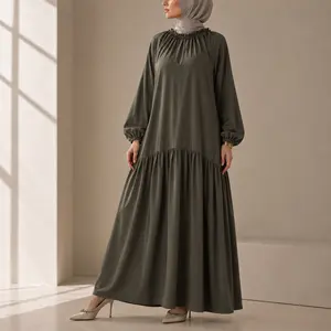 Ruffle Trim Pleated Relaxed Maxi Dress with Waist Tie(MA424)