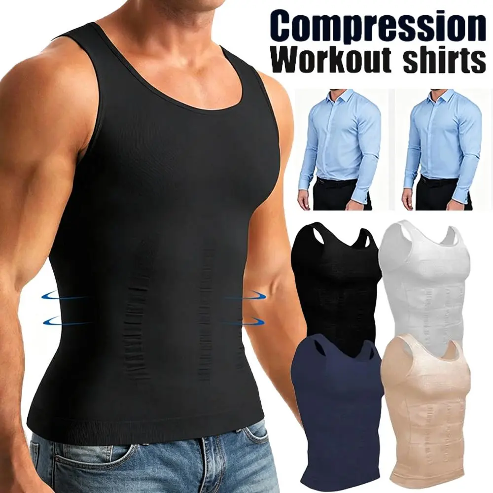 1/2/3 Pack Menswear Shapewear Compression Tank Top Body Shaper Tummy Control Workout Daily Casual Undershirt Breathable Elastic Soft Stretchy Fabric Sports Sleeveless Fitted Underwear Shirt