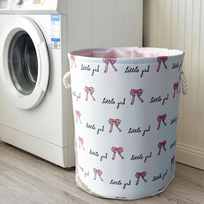 Bow Pattern Foldable Laundry Basket, 1 Count Large Capacity Clothes Toy Doll Books Storage Basket with Handle, Portable Dirty Clothes Basket for Home Bedroom