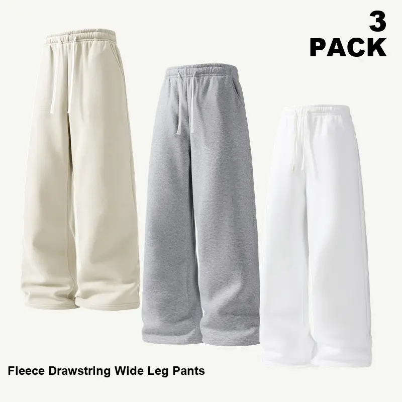 Men's Knitted Sweatpants 3-Pack, Loose-Fit Wide Leg Full Length Casual Lounge Pants with Elastic Drawcord Waist, Men's Sweatpants, Multi-Size, Side Pockets