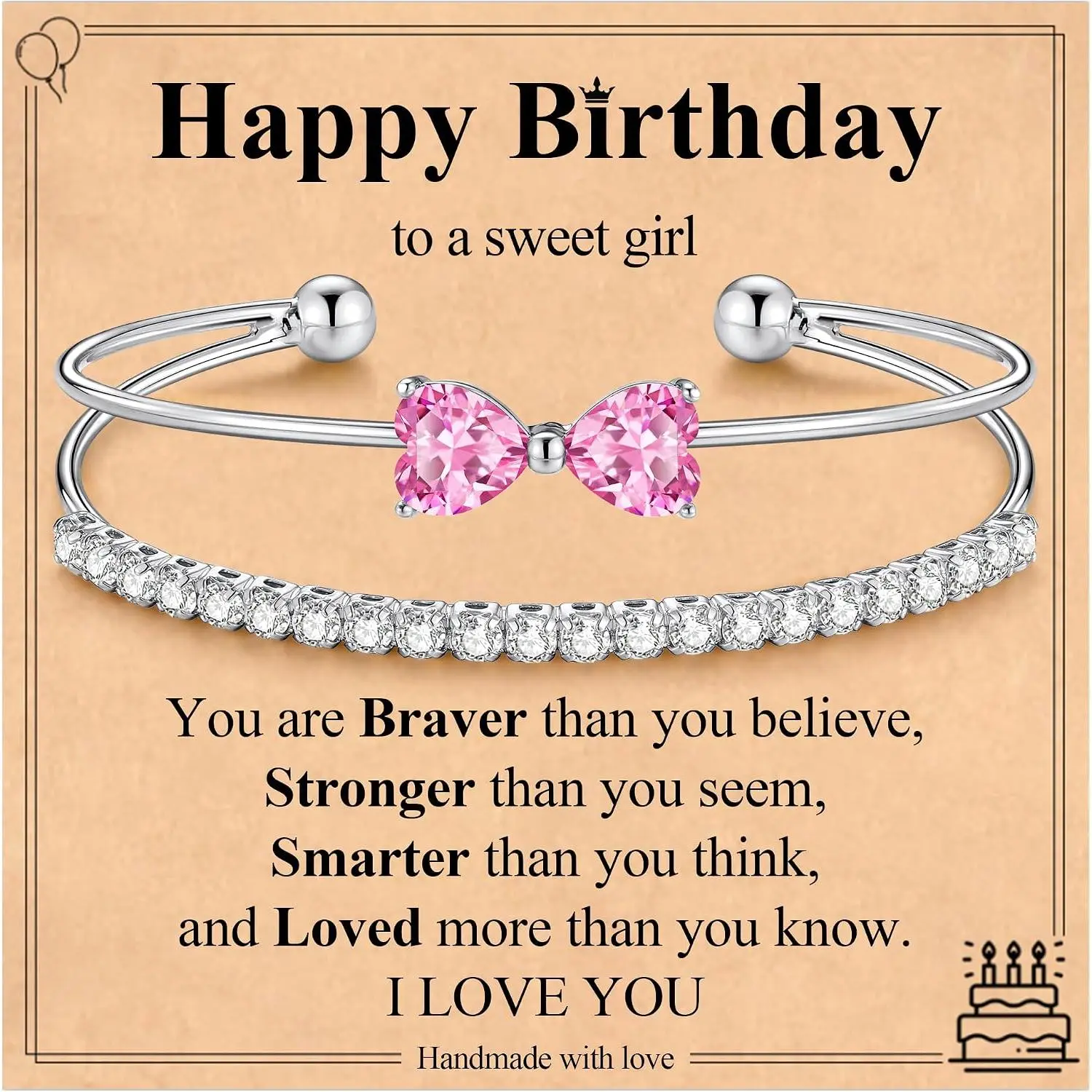 Birthday Gifts for Girls - /  CZ Bow Bracelets as  6 7 8 9 10 11 12 Year Old Girl Birthday  Adjustable Cuff Bracelets as Happy Birthday Gifts for Daughter Granddaughter