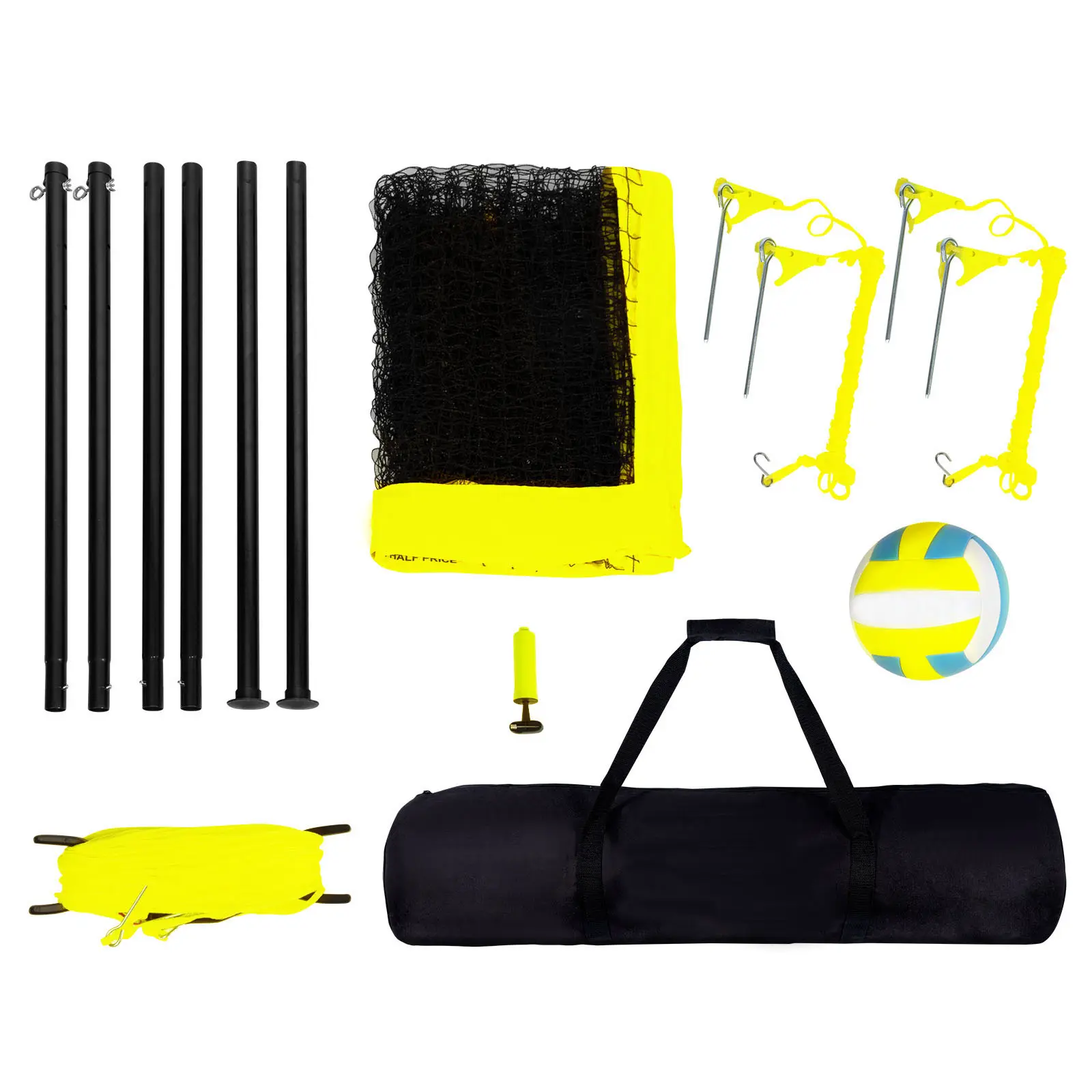 Outdoor Portable Volleyball Net System, Adjustable Height Steel Poles, Professional Volleyball Set with PVC Volleyball, Pump, Carrying Bag, Heavy Duty Volleyball Net for Backyard, Beach, Lawn