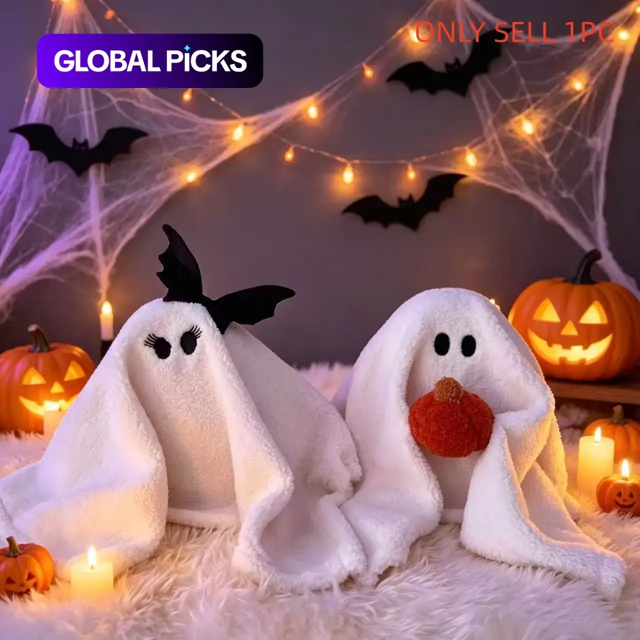 Ghost Shaped Throw Pillow, 1 Count Cute Warm Ghost Sofa Pillow with Pumpkin & Bowknot, Halloween Holiday Home Decoration Cushion Pillow, Home Decoration #GLOBAL PICKS