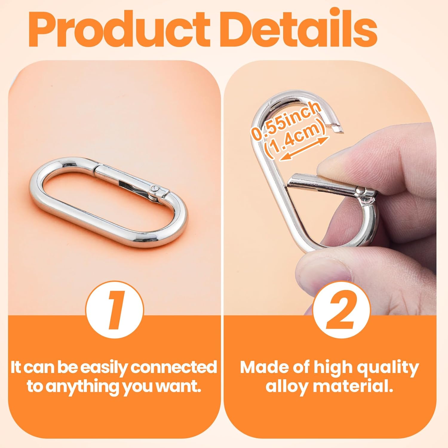 Oval Spring Ring Clips, Heavy Duty O-Ring Spring Clip, Alloy Buckle Clasp for Keychains Backpacks Purses Bag Straps