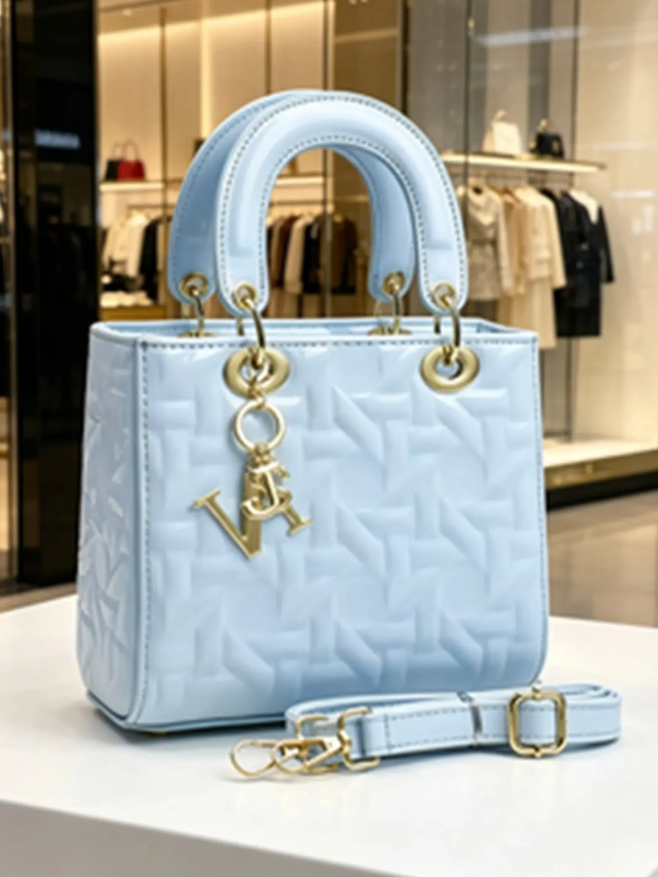 Luxury Glossy Textured Small Square Bag Purse, Multiple Colors Available, Elegant Metal Charm, Detachable Shoulder Strap, Adjustable Shoulder Bag, Handbag & Crossbody, Versatile Women's Bag