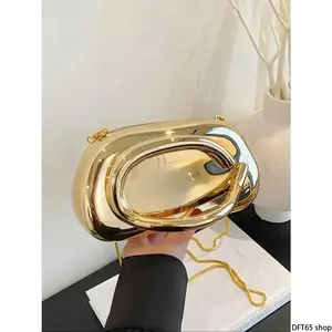 Hard Shell Decorative Evening Clutch Bag Equipped With Detachable Thin Chain Shoulder Strap Smooth Rigid Frame For Women Wedding Prom Formal Events Elegant Minimalist Portable Night Out Handbag Accessory