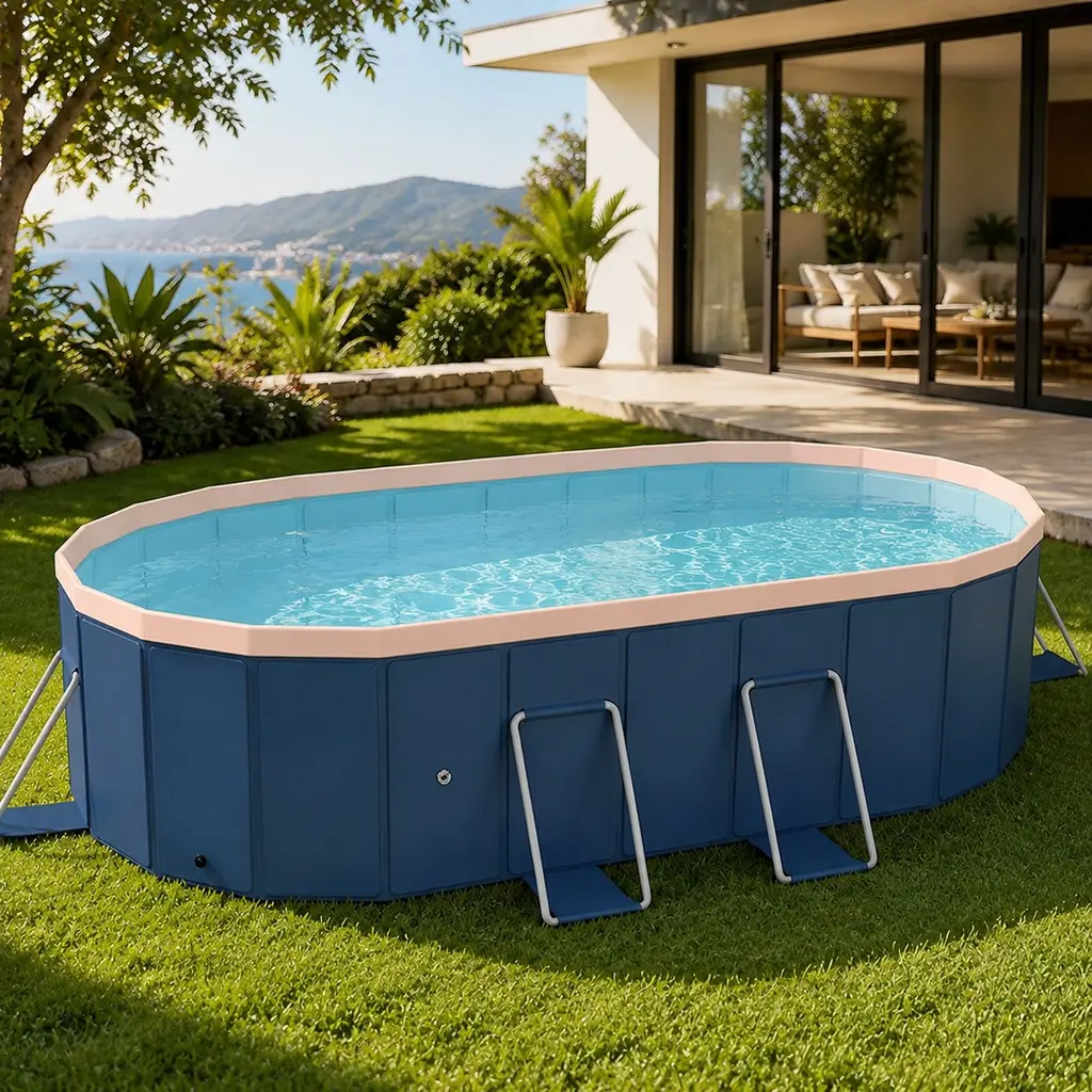 ARCH 2.1m PVC Folding Pool for Outdoor Patio Beach Garden Summer Bathing Cooling Non-Inflatable Easy Setup Durable Blue-Gray Family Size Swimming Pool for Backyard Yard