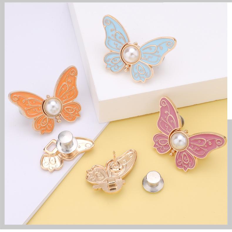 (Gift) Butterfly Pearl Waist Buckle No Nails No Sewing Detachable Metal Button Jeans Waist Reducer Waist Tightening Tool