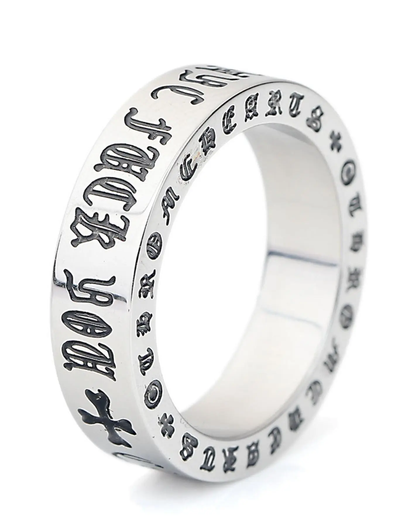 7mm Vintage Roman Letter Number Ring, 304 Stainless Steel Unisex Jewelry, Retro Style Finger Ring for All Seasons