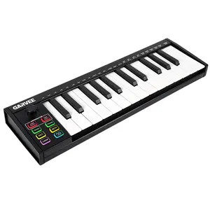 25-Key Semi-Weighted USB MIDI Keyboard Controller with OLED Screen, 8 Backlit Drum Pads & 8 Assignable Knobs, DAW Compatible Music Production Controller for PC