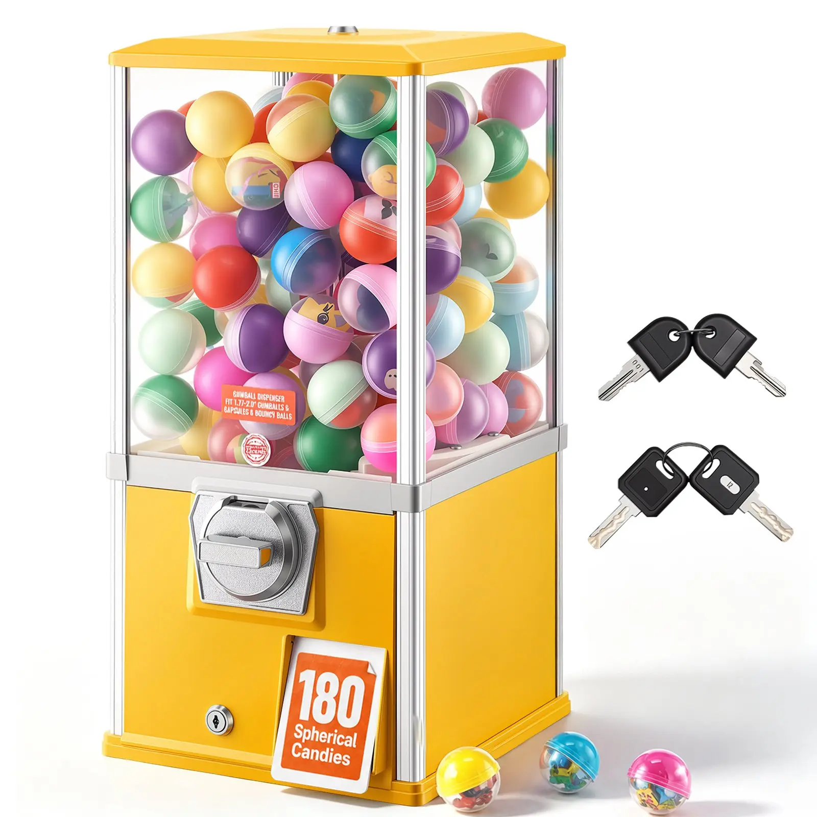 【Black Friday】VEVOR Gumball Machine, 21 inch Height Candy Vending Machine Dispenser, 25-Cent Vending Machines for Shopping Malls, Supermarkets, Amusement Parks, Arcades, Holds Up to 180 1.77 inch Spherical Candies