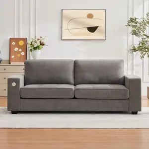 GARVEE 90" Loveseat Sofa in Gray - Comfortable Chenille Upholstery with Spring Cushion, Wide Armrest, Modern Design, Removable Cover, Built-in USB & Type-C Ports, Ideal for Living Room, Apartments, and Office Spaces