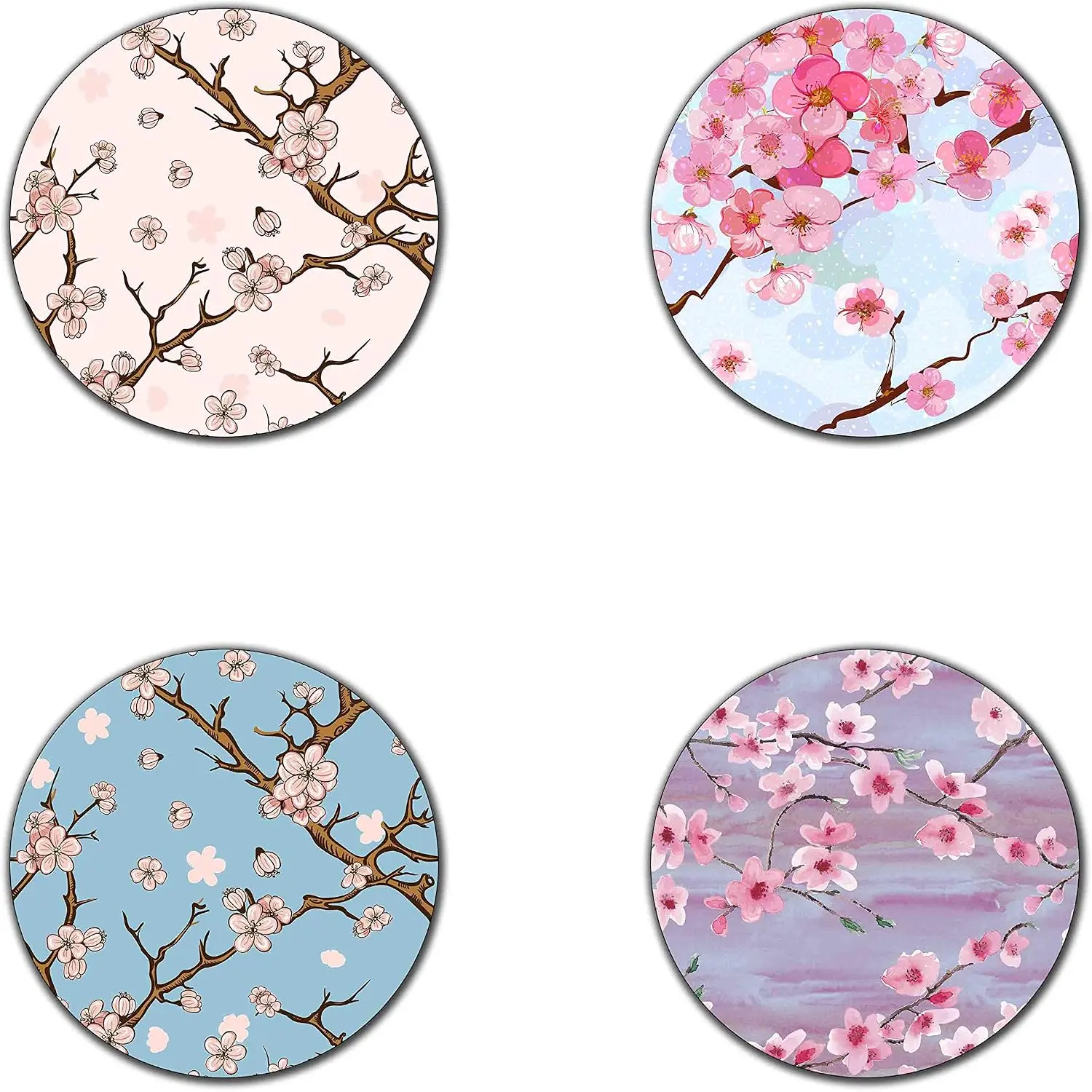 Cherry Blossom  Round Coaster Set of 4- Made of Recycled Rubber