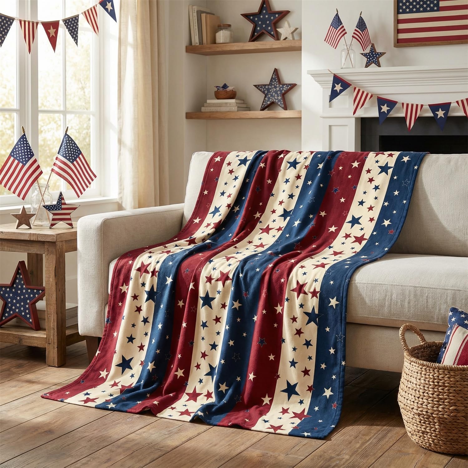 Horaldaily 4th of July Flannel Blanket Throw, Patriotic Veterans Day American Flag Soft Fuzzy Plush Cozy Fleece Blankets for Couch Sofa Bed Decor, Ideal Gifts for Kids Adults 50x60