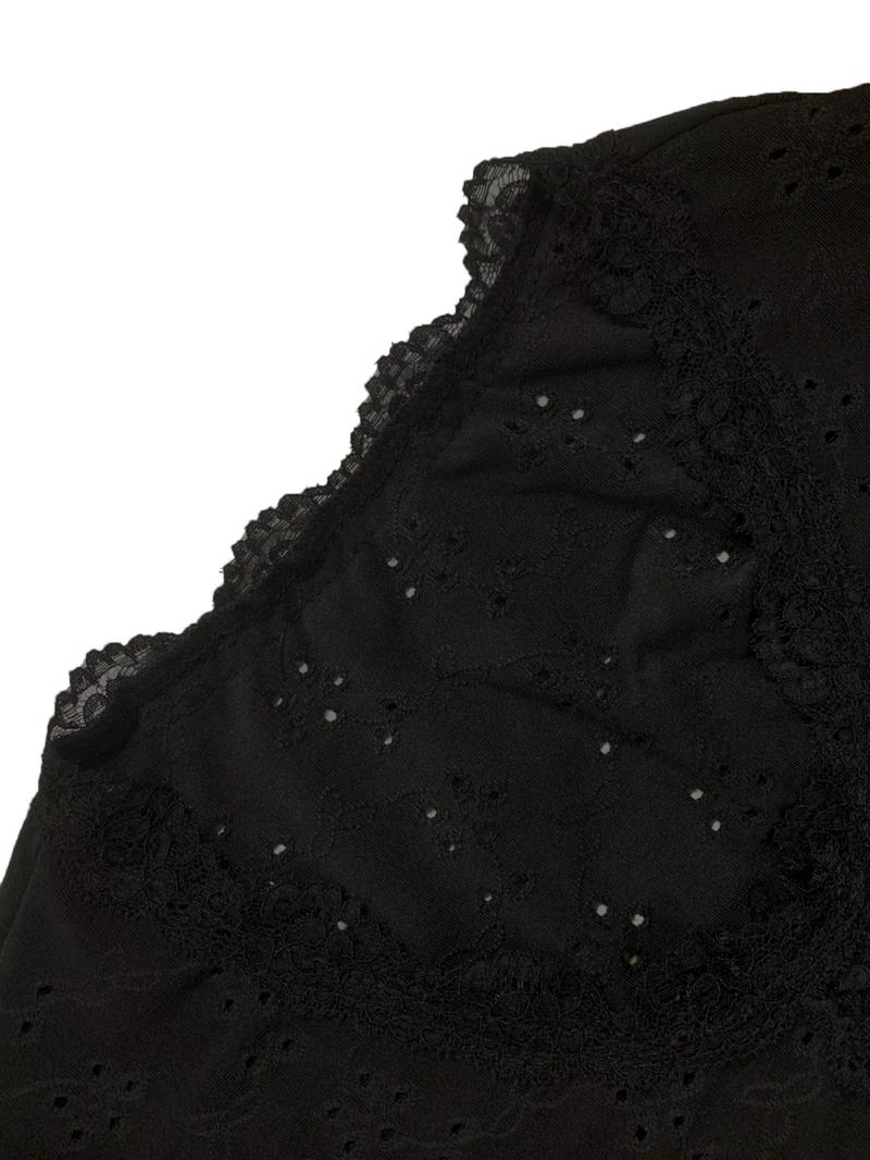 Women's Plain Eyelet Embroidery Scallop Trim Puff Sleeve Tee, Casual Frill Trim V Neck Short Sleeve T-shirt for Summer, Ladies Clothes for Daily Wear