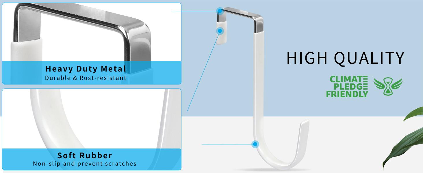 Over the Door Hooks, 4 Pack Hangers Hooks with Rubber Prevent Scratches Heavy Duty Organizer for Living Room, Bathroom, Bedroom, Kitchen Hanging Clothes, Towels, Hats, Coats, Bags White