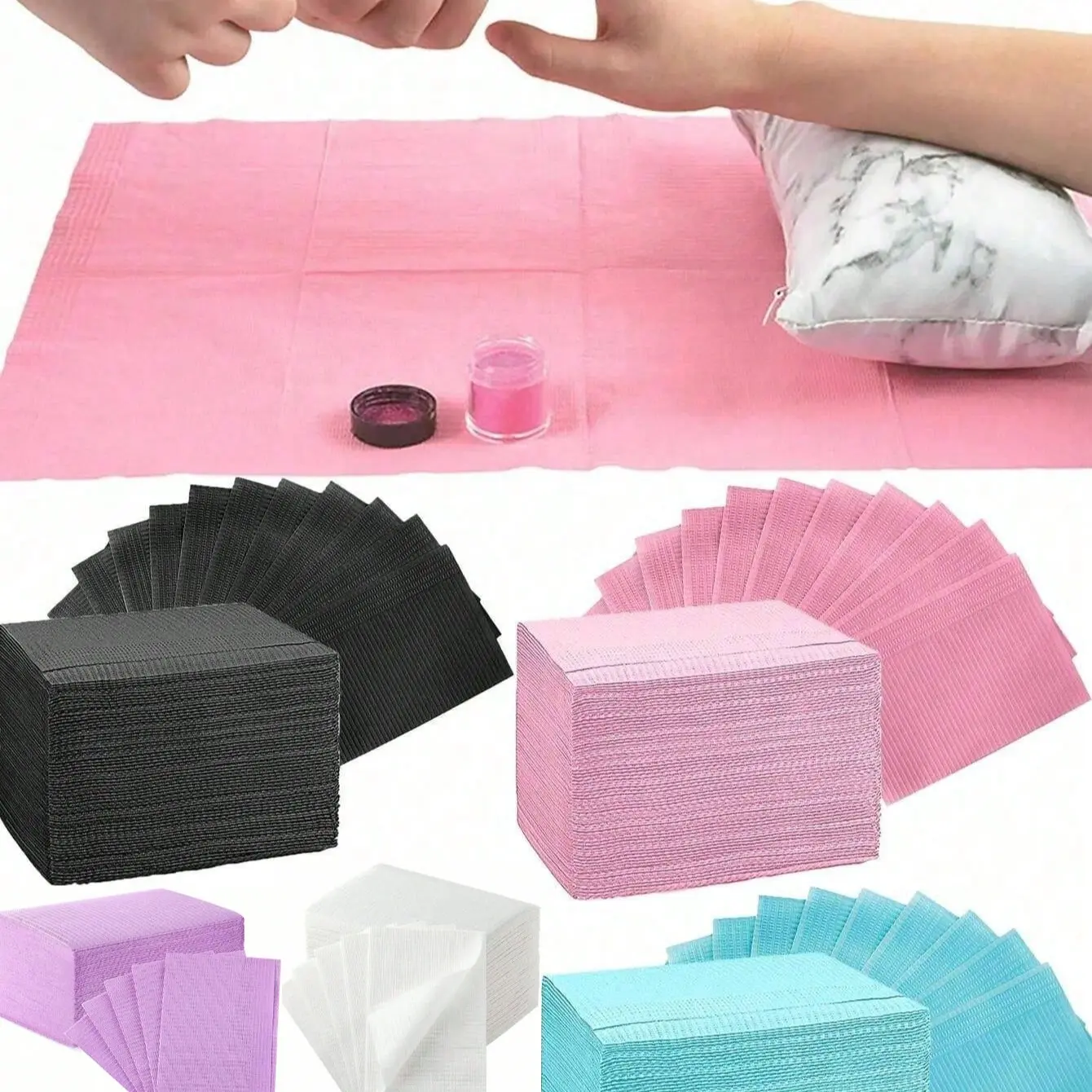 125 Pieces Disposable Nail Art Pads, Three-Layer Waterproof Foldable Portable Cleaning Mats, Multi-Functional Beauty Tattoo Dental Waterproof Covers