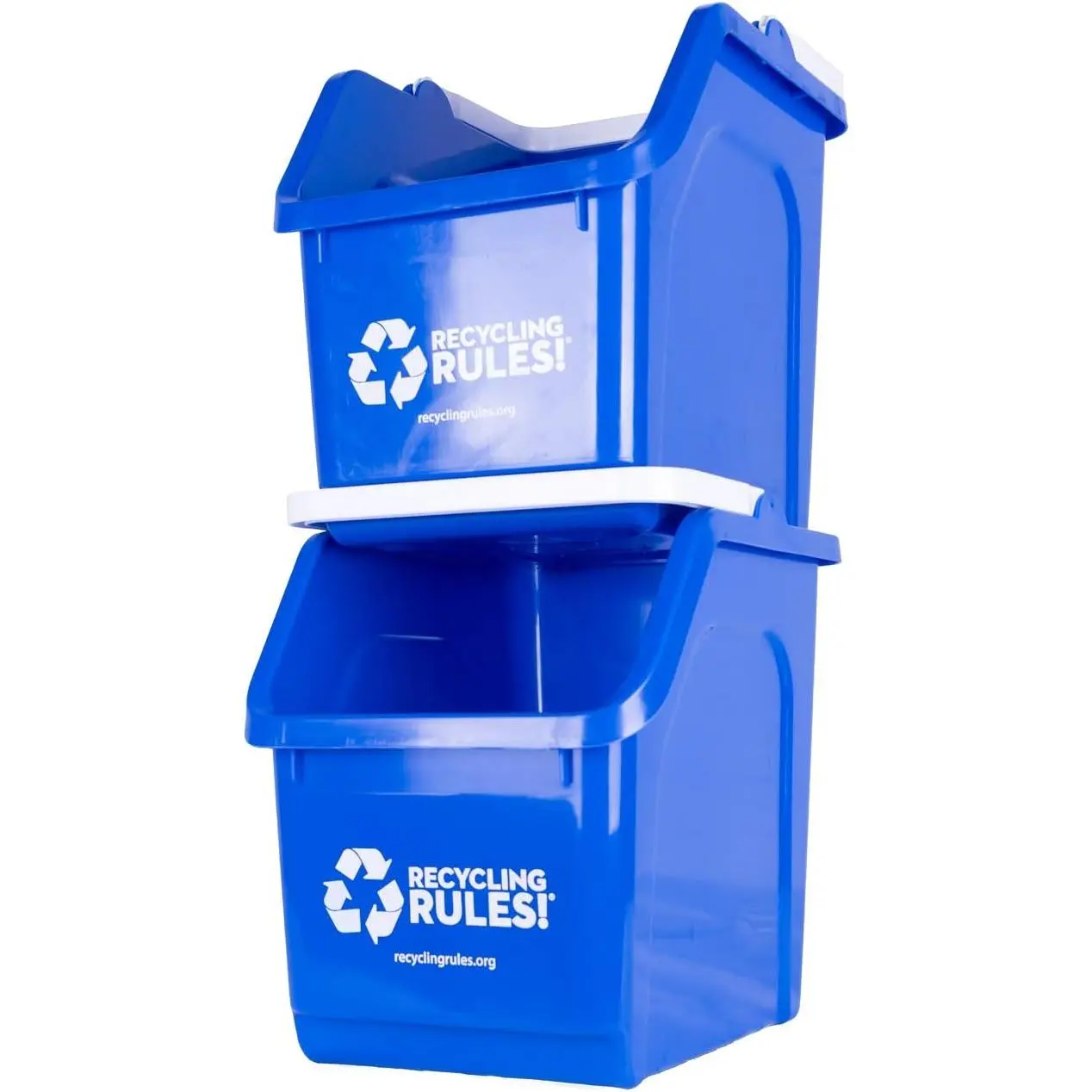 6 Gallon Stackable Recycling Bin Container in Blue, Eco-Friendly BPA-Free Handy Recycler with Handle, 2-Pack