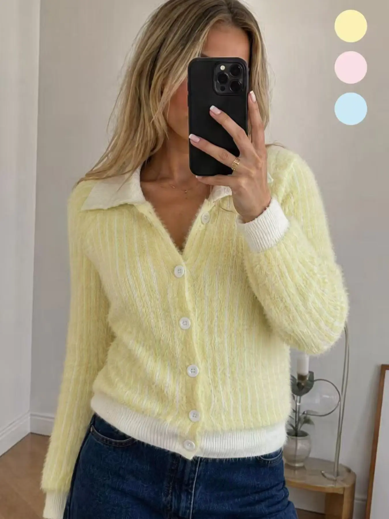 Women's Soft Plush Vertical Ribbed Knit Cardigan, Notch Lapel Single Button Fall Casual Top, Comfortable and Stylish Outerwear