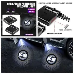 2Pcs No Wiring Stick-On Car Door Welcome Projector Lights, Wireless LED Logo Puddle Courtesy Lamp Fit For Kia Forte K3 Cerato Sedan All Generations