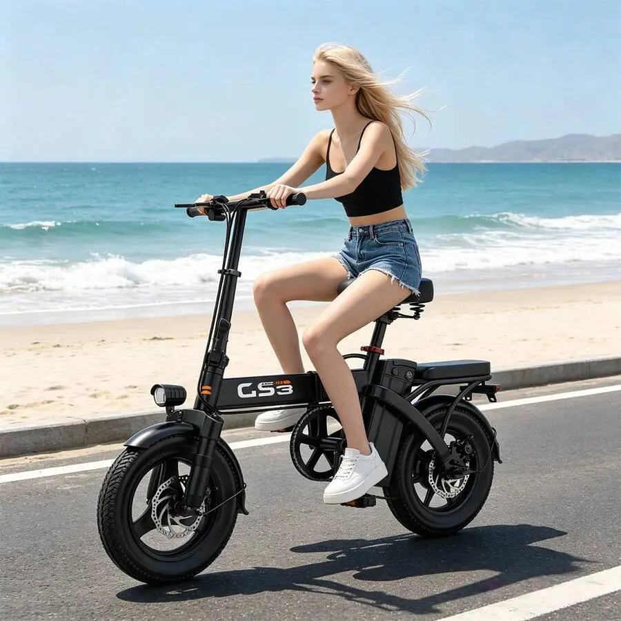 500W 48V 10AH/15AH Foldable Adult Electric Bicycle, 20MPH, With Dual Disc Brakes, Front Suspension Fork, 14-Inch All-Terrain Tires, Removable Battery, LED Headlight, Comfortable Spring Seat, Best Choice For Holiday Gifts, Delivery In 3-7 Days