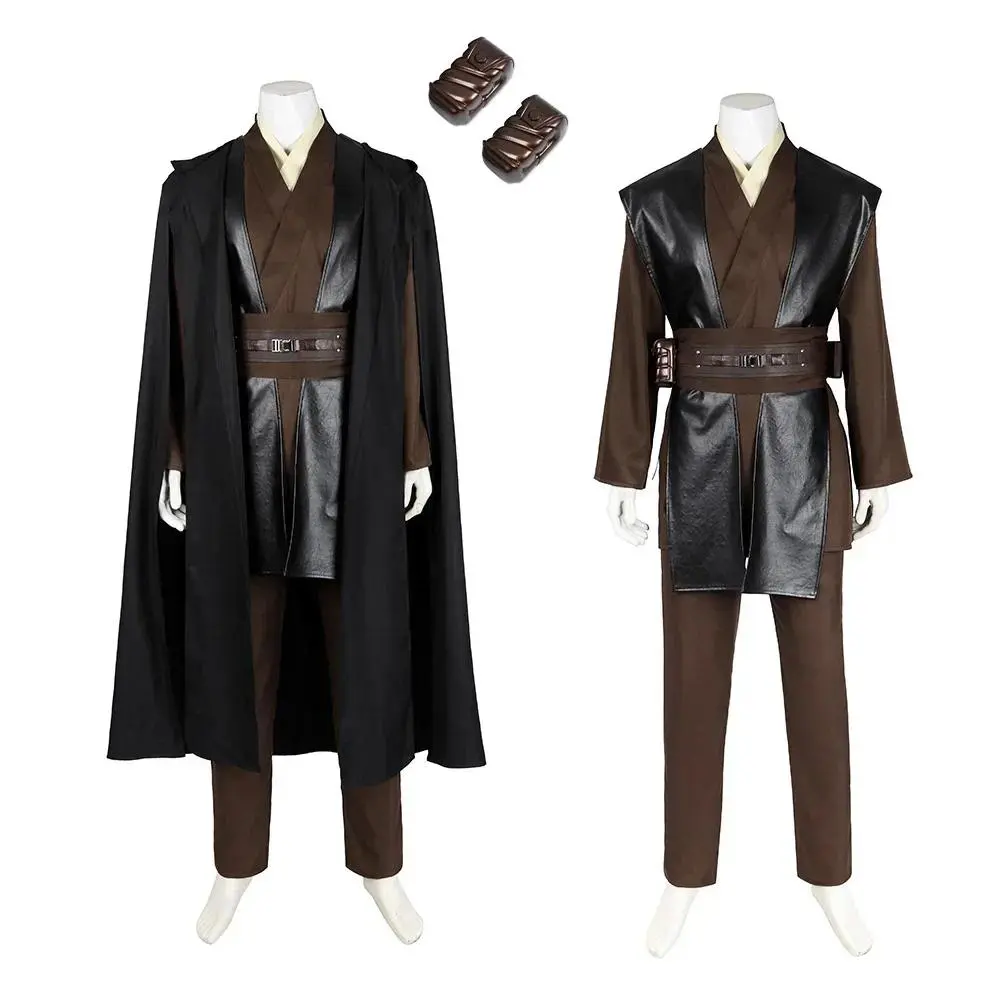 Adult Men's Cartoon Character Anakin & Obi-Wan Kenobi Hooded Cosplay Knight Uniform Full Set, Halloween Carnival Festive Role-Playing Costume