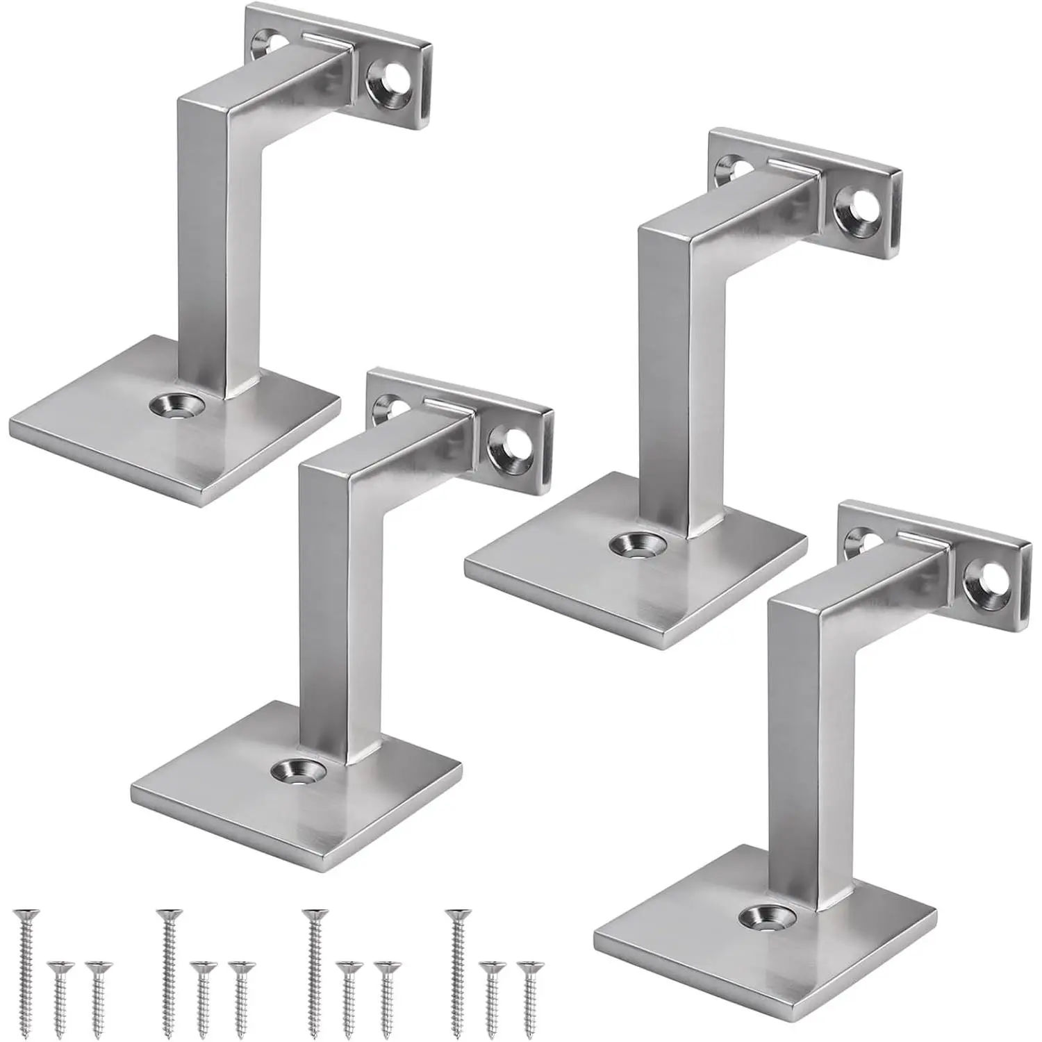 Handrail Bracket, Heavy Duty Staircase Hand Rail Brackets for Indoor or Outdoor Stairs Support, Satin Nickel (4 Pack)