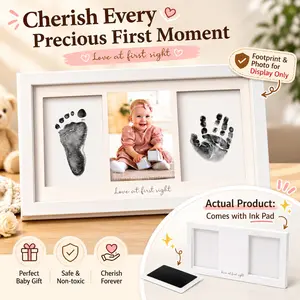 1PC Triple Black And White Wood Grain Photo Frame with Words for Desktop Or Wall Photo Frame Printing Mat Style Hand And Footprint Commemorative Photo Frame, Safety Souvenir Frame, New Mom Gift