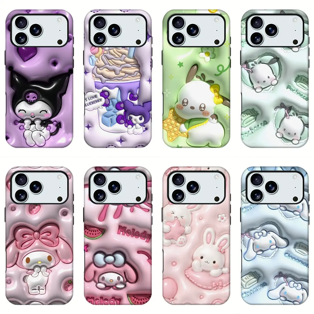 3D Inflated Sanrio Characters Print Phone Case, Kuromi My Melody Cinnamoroll Cute Kawaii Sweet Style Shockproof Trendy Protective Mobile Phone Shell for iPhone11 12 13 14 15 16 17pro max and Samsung S21-S26 .Perfect for Her/HimGirly Phone gift