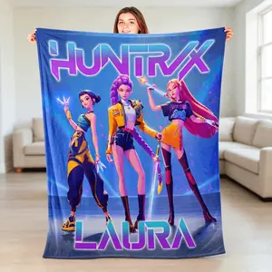 Electric Yellow HUNTRX Character Fleece Throw | Customized Laura Fan Blanket Decor