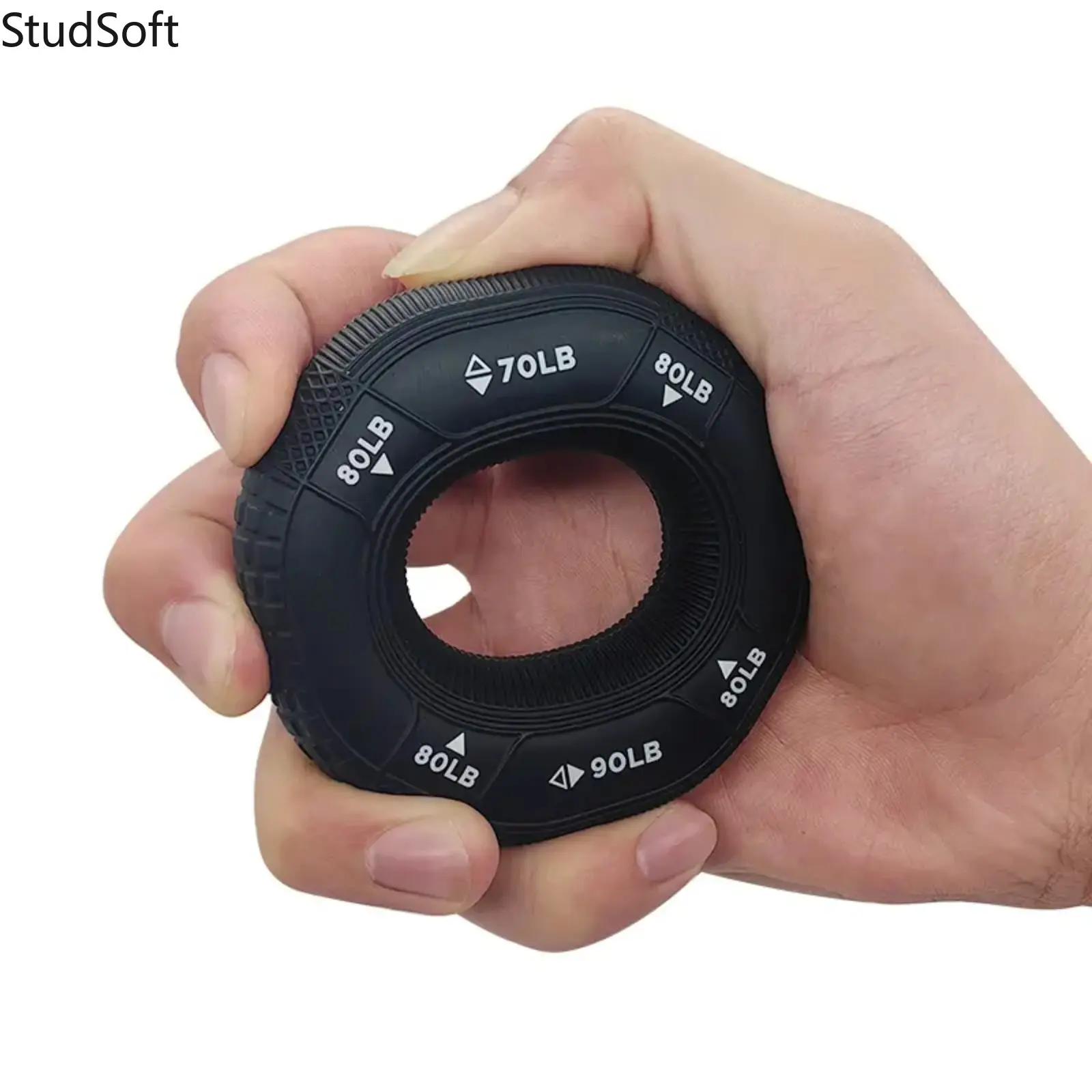 Adjustable Silicone Ring Handgrip Strengthener - 20-90LB, Black (70-90LB) Forearm Finger Exerciser Wrist Resistance Trainer for Strength Training, Home Workout, Occupational Therapy, Physical Therapy (Boys Over 14 Years Old), Build Strength, Functional, F