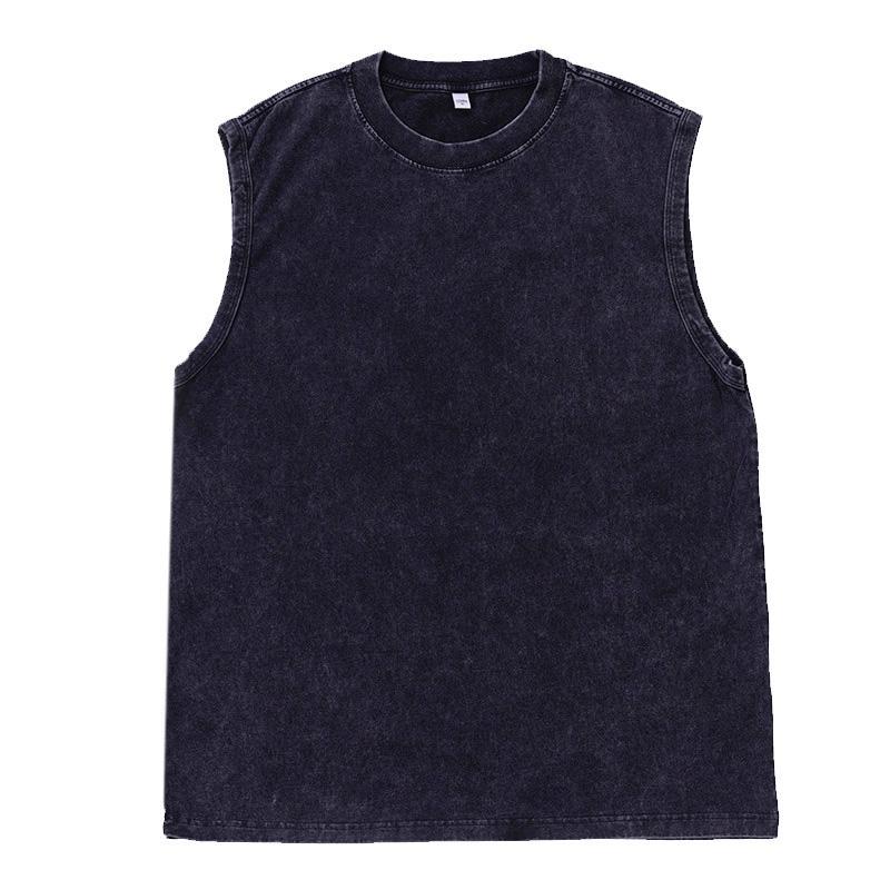 Men's Vest Vintage Washed tee 100% Cotton Tank Tops Summer Casual Sleeveless Tops Streetwear black Loose Tees women