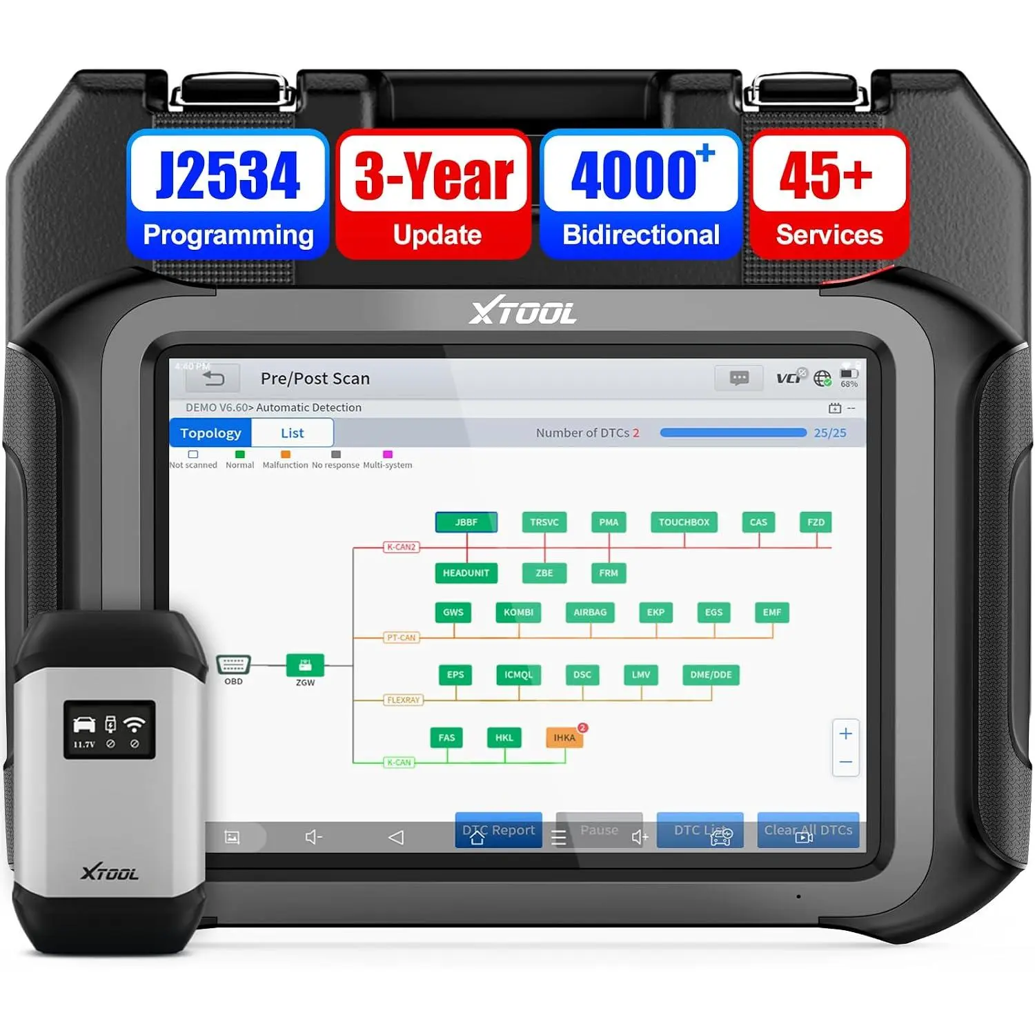 XTOOL D9 MAX OBD2 Scanner, J2534 Reprogramming Topology Mapping, 45+ Resets