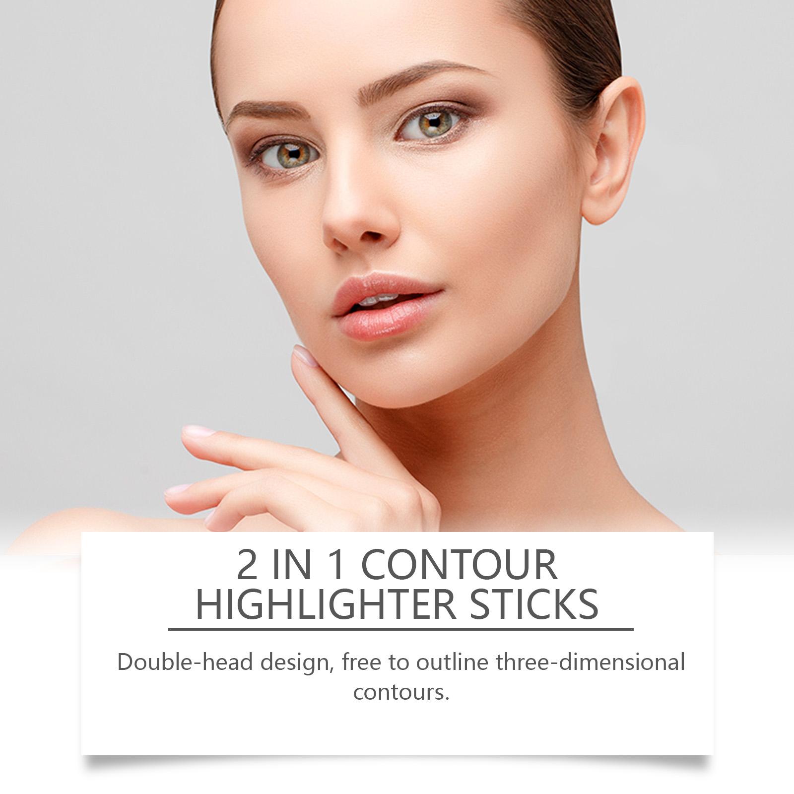 zephoco Natural Color + Light Brown 2-in-1 Contour and Highlight Stick Convenient Dual-Head Design Contour Highlight Stick