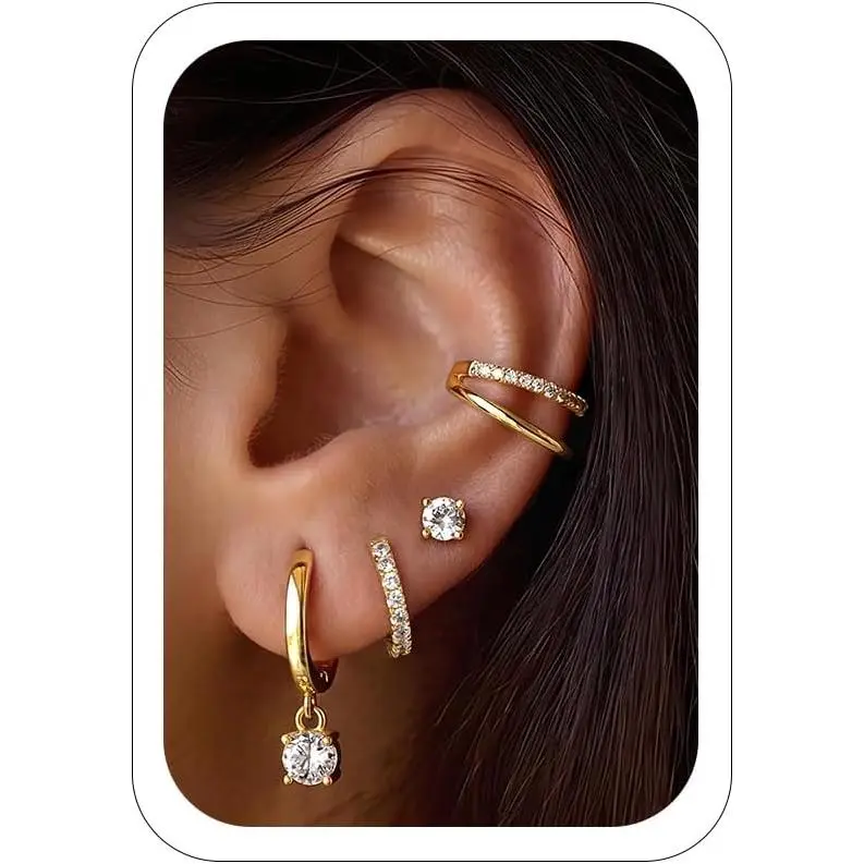 Huggie Small Hoop Earrings for Women Stack  14K  Plated Non Tarnish Conch Cartilage Earring Sets for Multiple   Ears Lightweight Cute 4 Pairs Stud Ear Cuff Hoop Earring