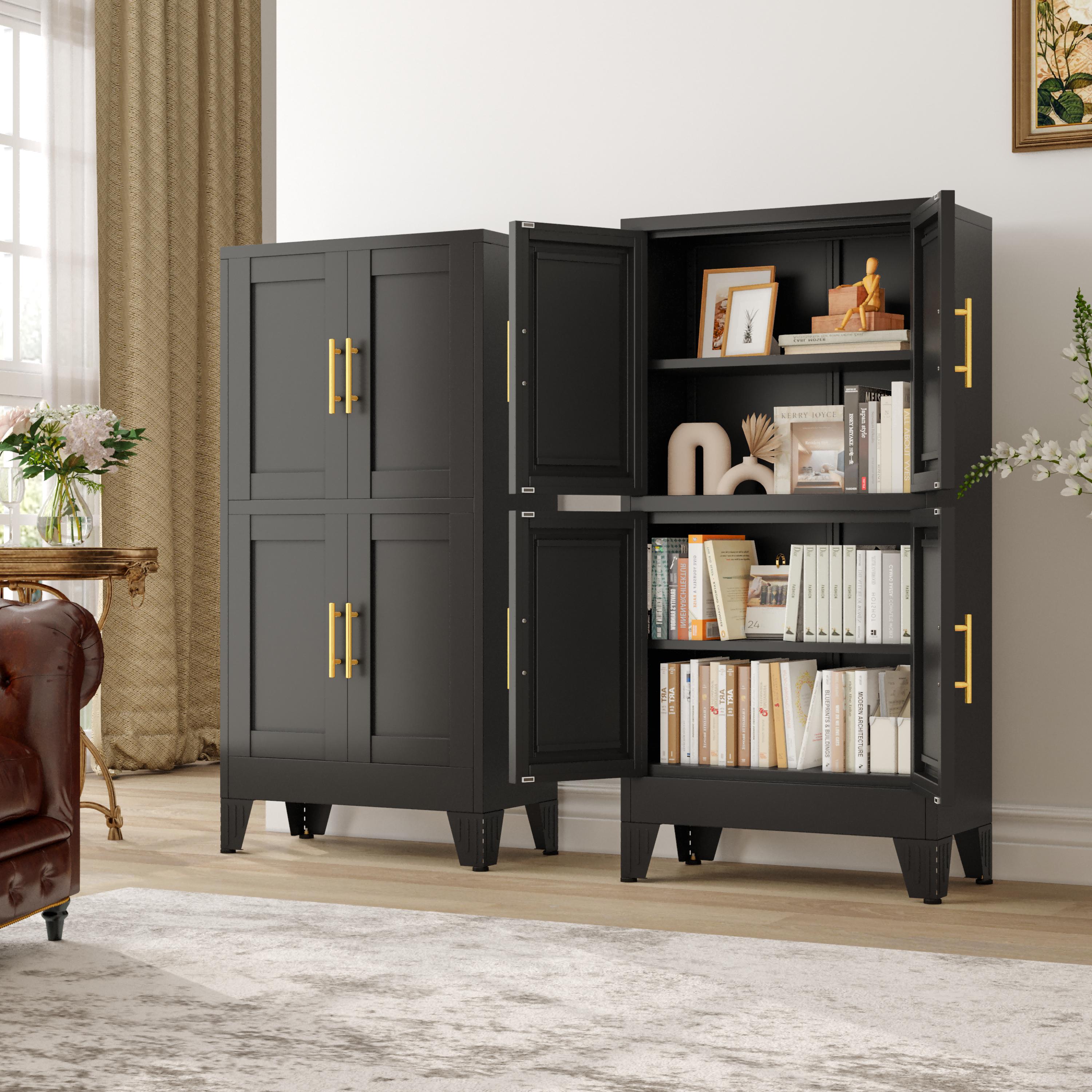 Kitchen Pantry Cabinet 47" Tall Metal Storage with Doors & Adjustable Shelves Black Freestanding Organizer for Kitchen Dining Room Living Room Laundry Room Minimalist Drawer Tower