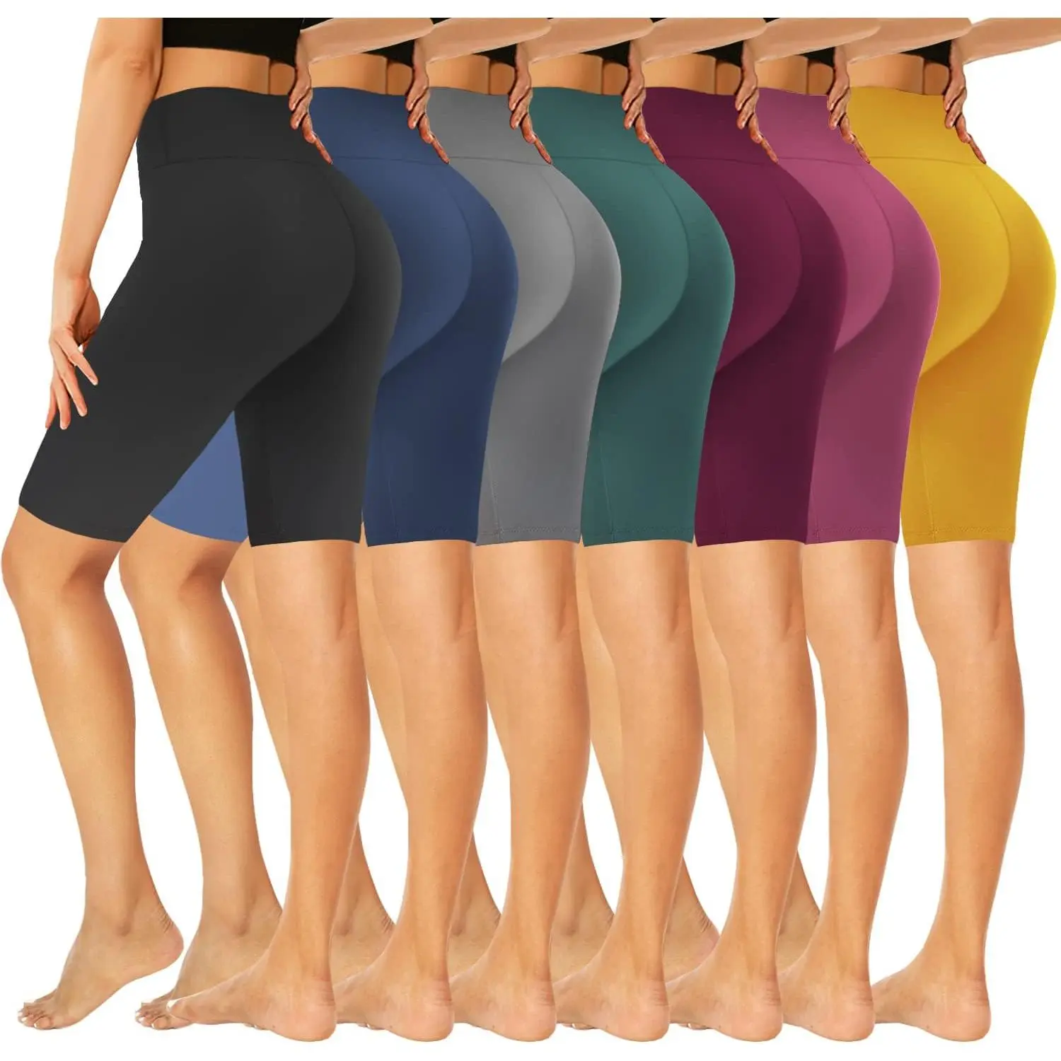 7 Pack High Waisted 5''/8'' Biker Shorts for Women - Buttery Soft Black Workout Yoga Running Spandex Yoga Shorts