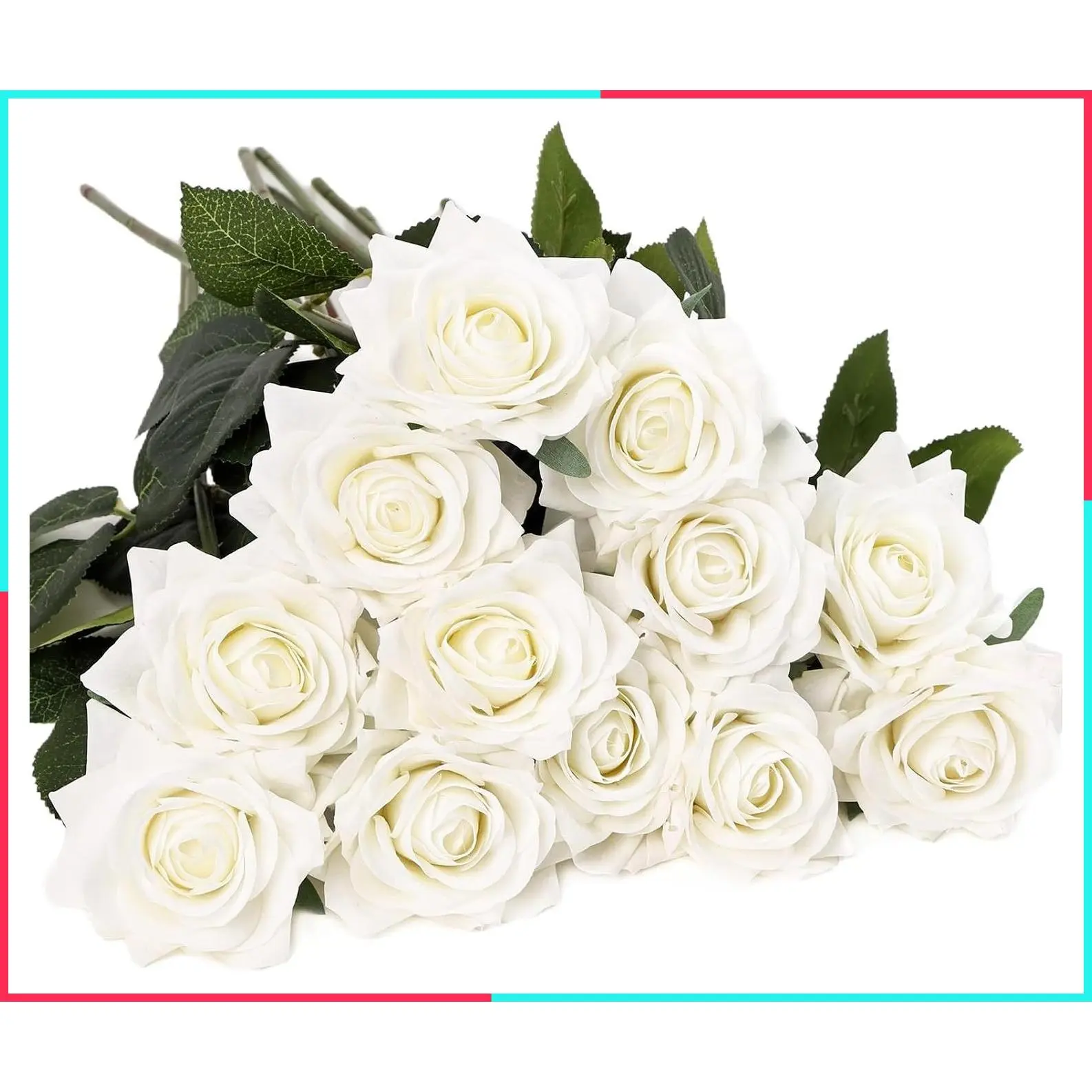 12pcs Real Touch White Roses Artificial Flowers Lifelike Faux Roses