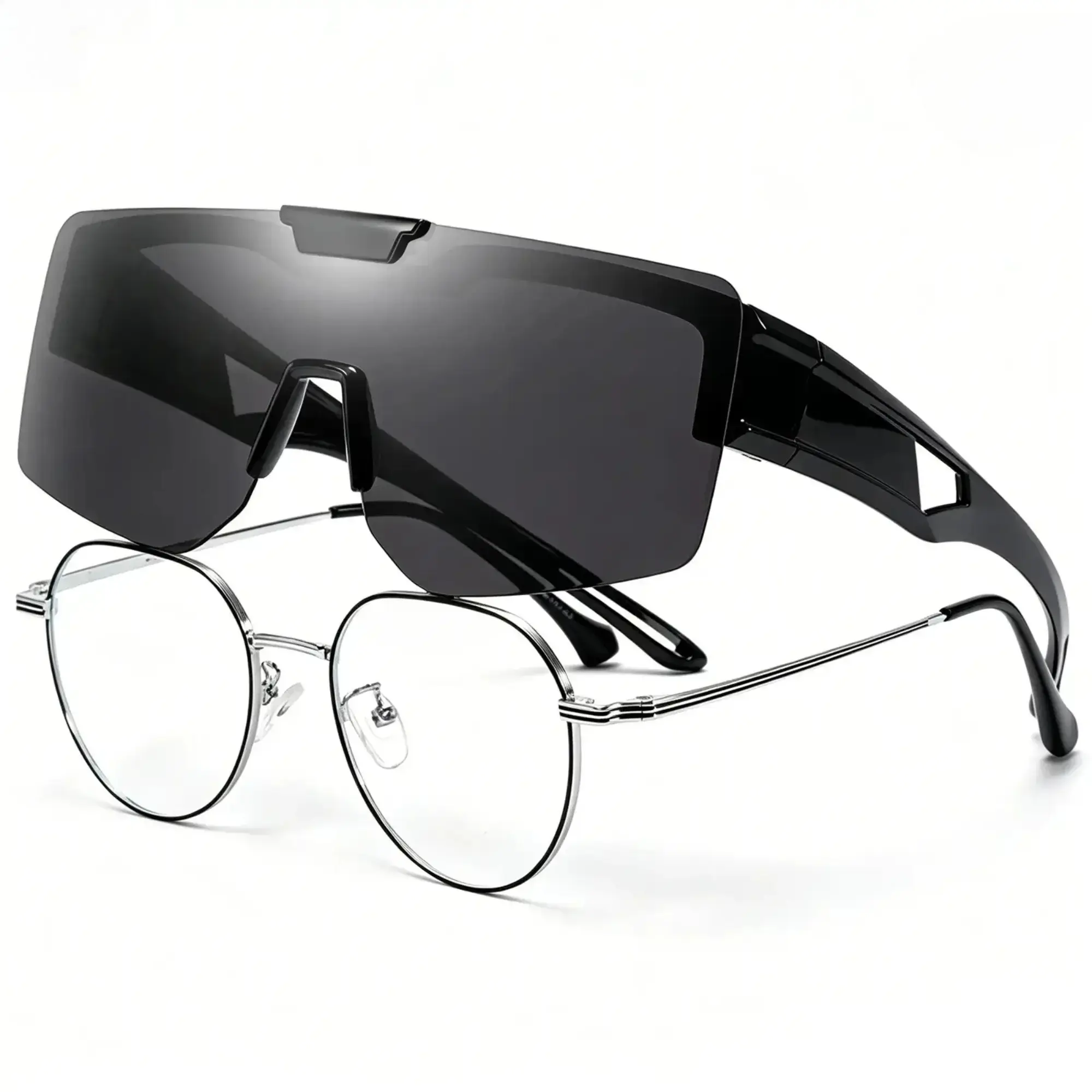 Polarized Fit Over Sunglasses for Men and Women, UV400 Over Glasses Wraparound Sunglasses for Prescription Eyewear, Oversized Anti-Glare Driving Shades with Lightweight Frame and Storage Pouch for Outdoor Travel