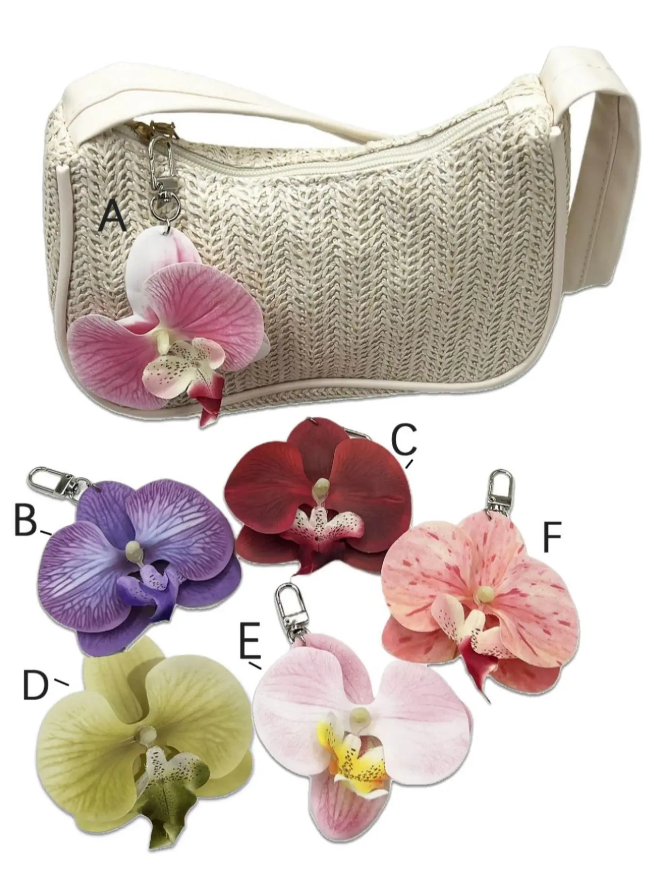 Handmade Realistic Butterfly Orchid Flowers DIY Fake Flower Hanging Ornament, Sweet Bag Charm, Trendy Bag Charms, Bag Accessories Charms, Purse Charms for Photography Backdrop Decorations