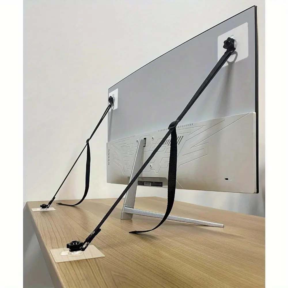 Adjustable TV Safety Straps, No-Drill Adhesive Anti-Tip Furniture Anchors, Flat Screens Fix to Wall,Cabinet,Stand Or Desk, Earthquake Straps（2 straps, 4 adhesive screws, 4 thumb nuts.）