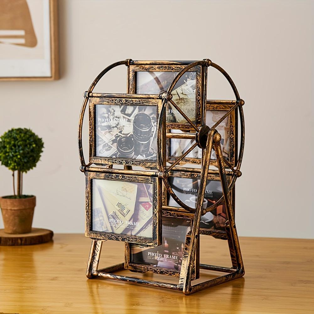 Vintage Rotating Wheel Picture Frame Set, 1/4 Counts Photo Display Frame, Photo Organizer for Home Office School Dormitory & Bedroom Decor, Classic Rectangular Frame, Home Decoration, Sturdy Frame, Vintage Picture Frames