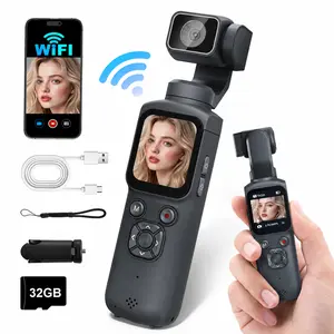 Pocket Vlogging Camera with 4K/30fps Videos, Pocket Camera with FaceTracking, 4K Handheld Camera, Video Camcorder, Portable WiFi Vlogging Camera with 32GB Card, Tripod,summerwins,father'sdaygifts
