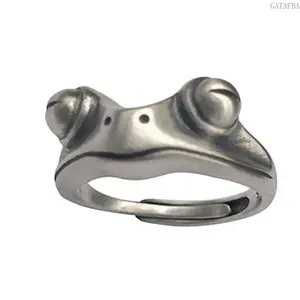 Trendy Vintage Frog Stainless Steel Ring, Adjustable Open Design Unisex Cute Frog Jewelry, Unique Couple Ring Perfect Birthday & Daily Gift for Friends