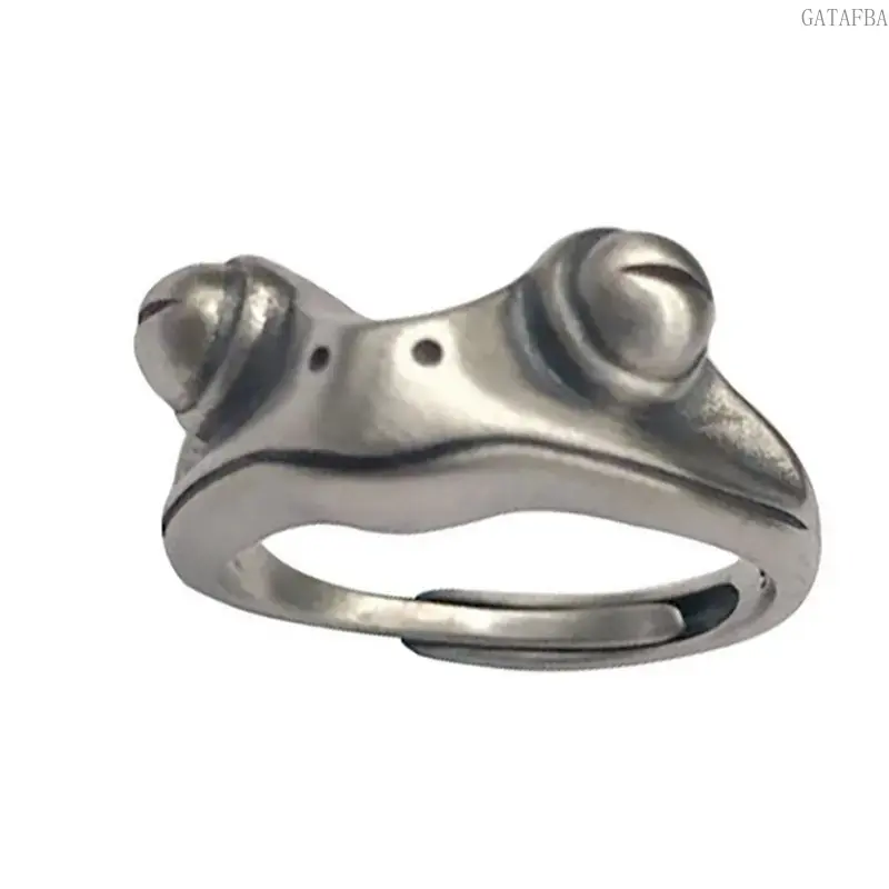 Trendy Vintage Frog Stainless Steel Ring, Adjustable Open Design Unisex Cute Frog Jewelry, Unique Couple Ring Perfect Birthday & Daily Gift for Friends