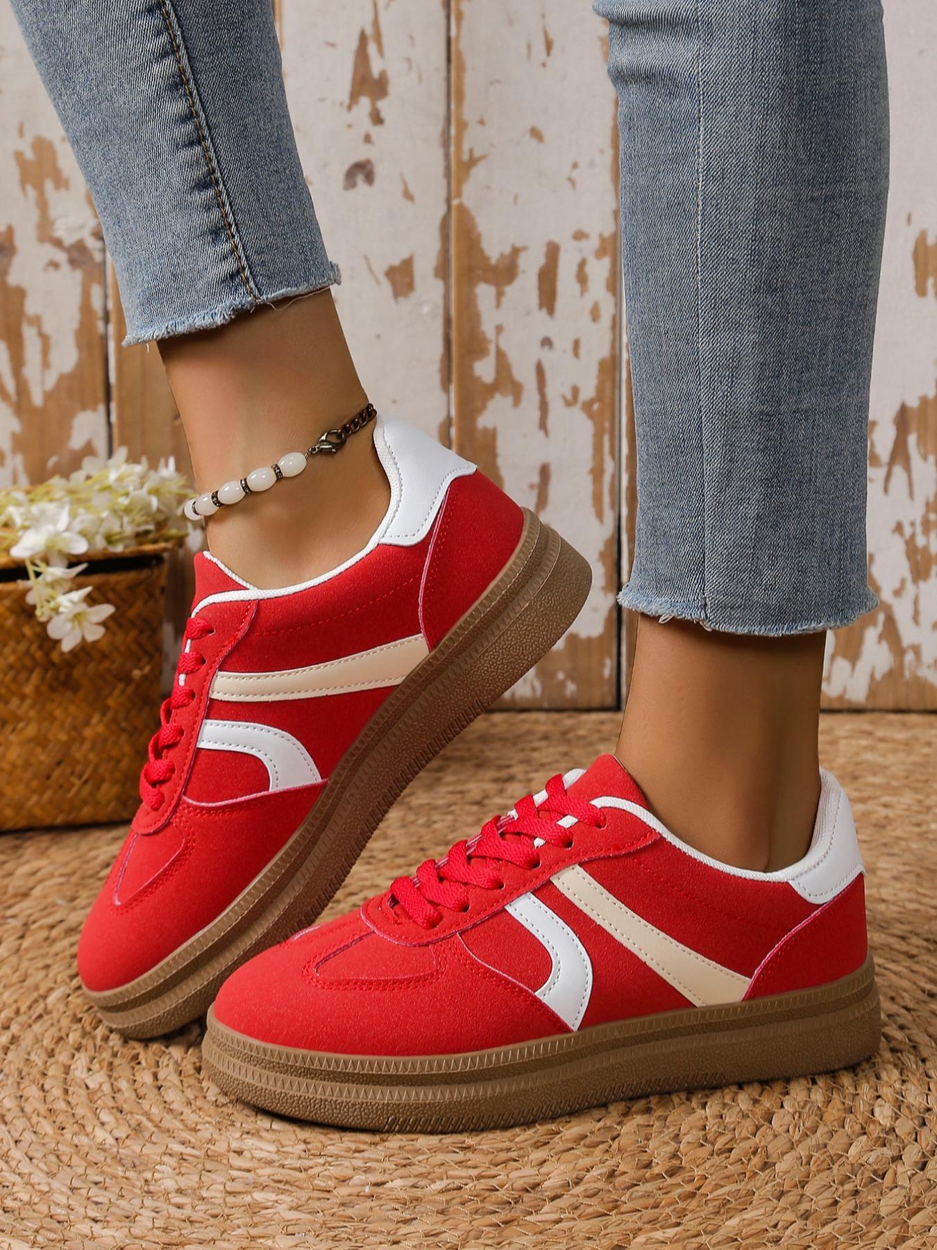 Women's Fashionable Lace Up Low Top Sneakers, Trendy Walking Sneaker, Casual Comfortable Sports Shoes for Daily Wear, Female All-match Round Toe Shoes for Summer