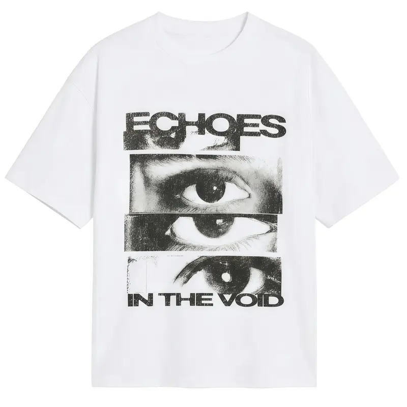 Men's Classic Soft Graphic T-Shirt - Echoes In The Void Artistic Eye Print, Retro Glitch Art, Casual Cotton Crewneck, Short Sleeves, Mens Clothing, Good Graphic Tees, Unisex Streetwear Tops