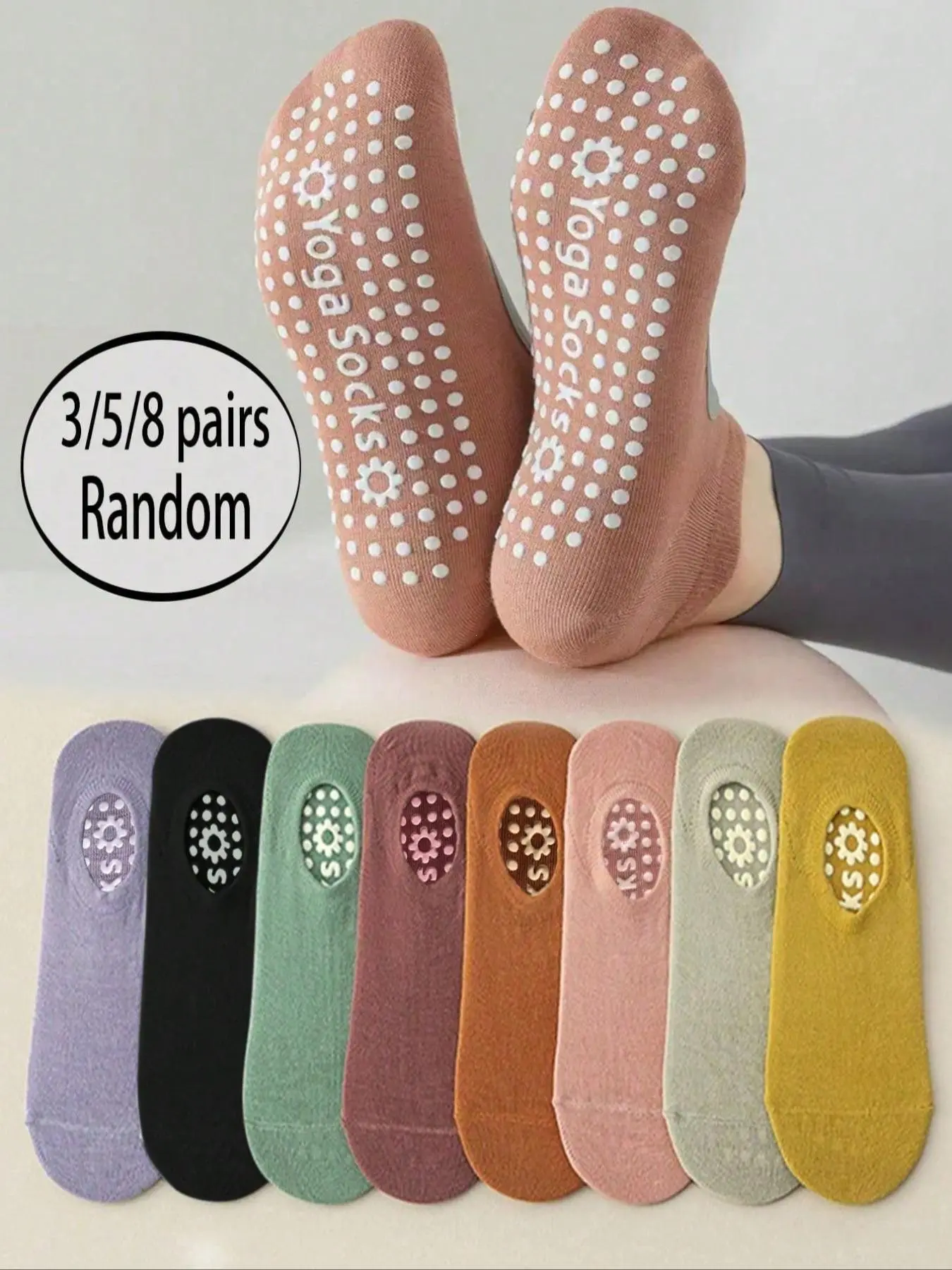 Women's Yoga Socks, Non-Slip Silicone Grip, Low Top, Solid Color, Ideal for Indoor Fitness, Dance, Gym, Pilates, Trampoline, Ballet