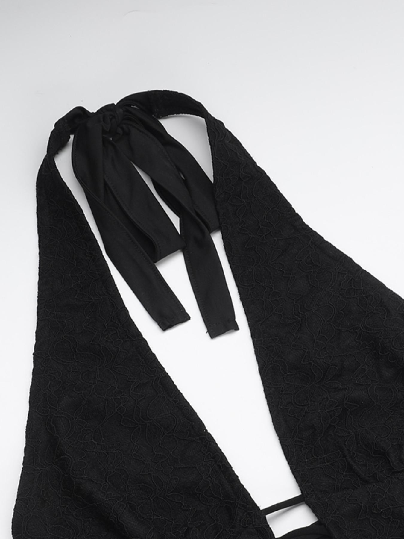 Women's Solid Backless Deep V Neck Tie Back Fit Jumpsuit, Casual Fashion Sleeveless Plunge Neck Jumpsuit for Daily Wear, Ladies Clothes for All Seasons