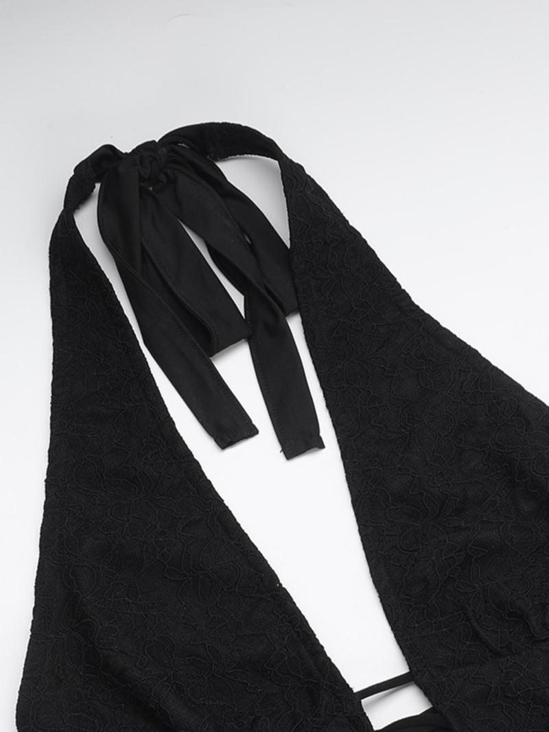 Women's Solid Backless Deep V Neck Tie Back Jumpsuit, Casual Fashion Sleeveless Plunge Neck Jumpsuit for Daily Wear, Ladies Clothes for All Seasons